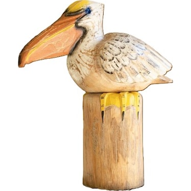 Carved Wood Pelican On A Piling 18"W x 18.5"H