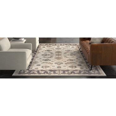 Avery Ivory/Grey Mahal Area Rug 5'3"W x 7'7"L