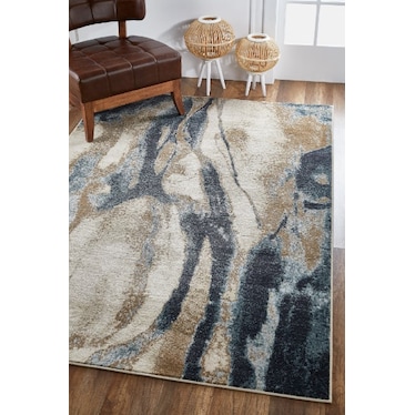 Avery Ivory/Blue Area Rug 5'3"W x 7'7"L