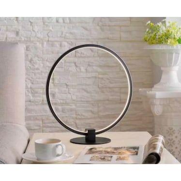 Black Metal Ring LED Table Lamp 15"H