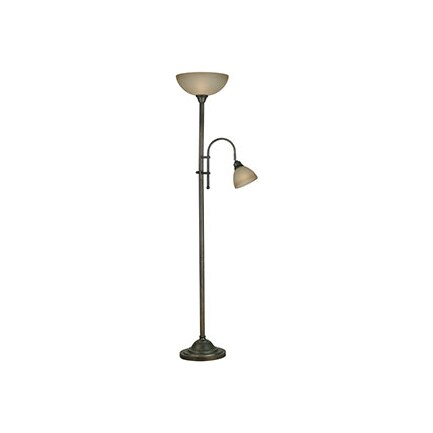 Bronze With Glass Shades and Reading Light Torchiere 72"H