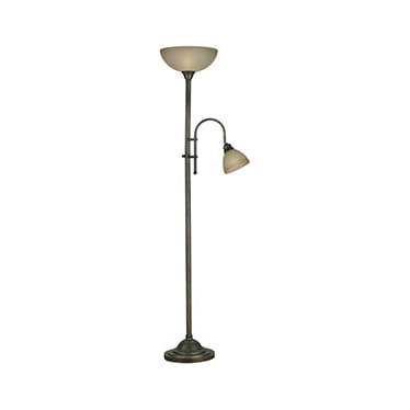 Bronze With Glass Shades and Reading Light Torchiere 72"H