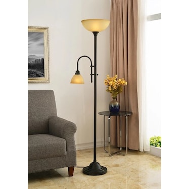 Bronze With Glass Shades and Reading Light Torchiere 72"H