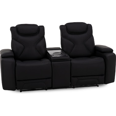 Jet Set Leather Power Headrest Zero Gravity Reclining Loveseat with Refrigerator Console