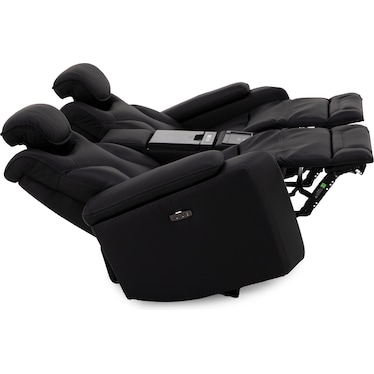 Jet Set Leather Power Headrest Zero Gravity Reclining Loveseat with Refrigerator Console