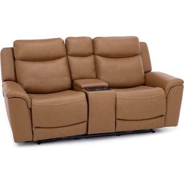 Davidson Leather Power Headrest Reclining Wall Saver Console Loveseat