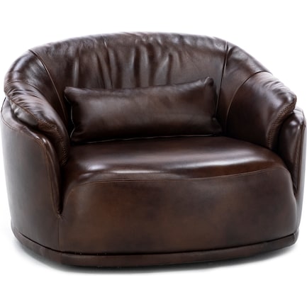 Kelly Leather Swivel Chair in Brown