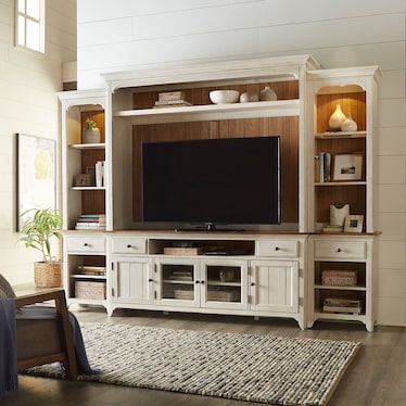 Farmhouse Reimagined Entertainment Center with Piers