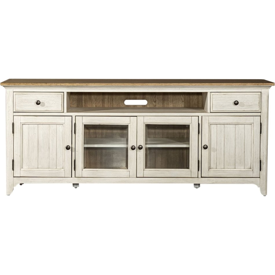 lbty antique white w  chestnut top console   