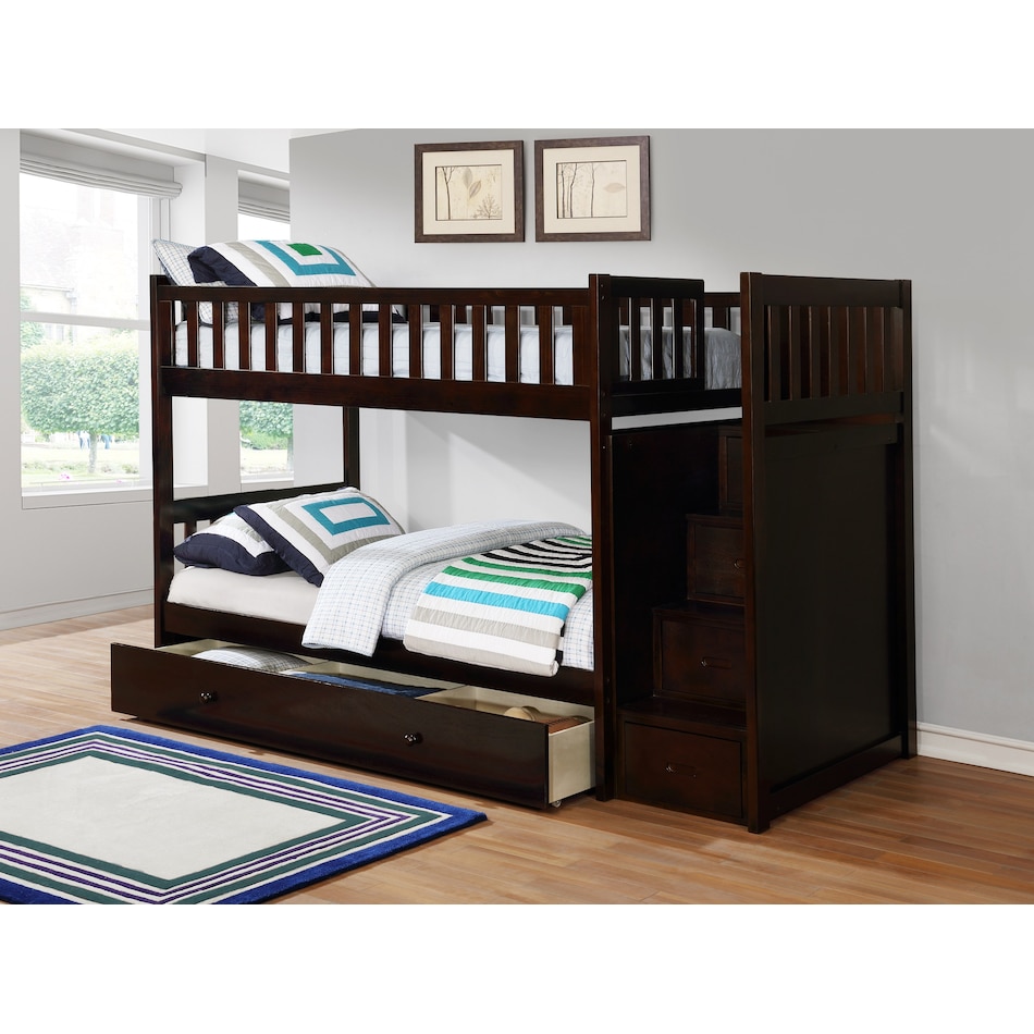 Espresso Twin Over Twin Bunk Bed with Ladder Chest | Steinhafels