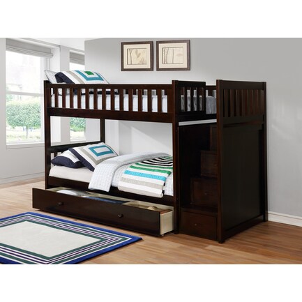 Espresso Twin Over Twin Bunk Bed with Ladder Chest