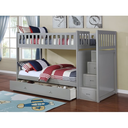 Grey Twin Over Twin Bunk Bed with Ladder Chest