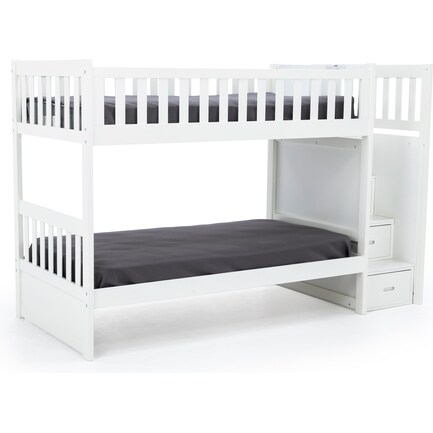White Twin Over Twin Bunk Bed with Ladder Chest