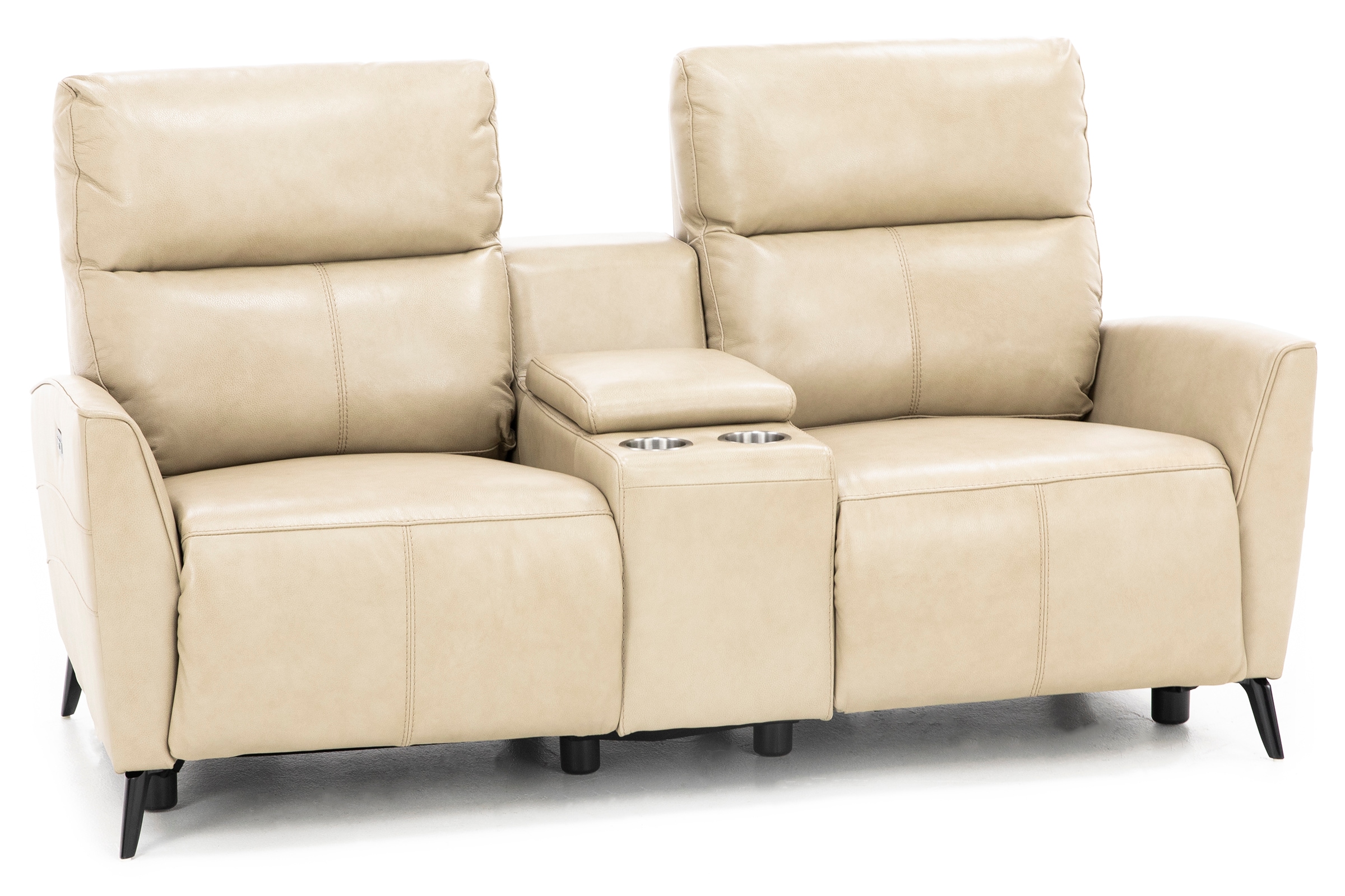Camila Leather Power Headrest Reclining Console Loveseat in Stone