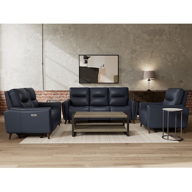 Bethany Leather Power Headrest Reclining Sofa in Navy