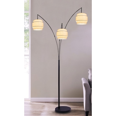 3-Light Black Metal With Layered Shade Arc Floor Lamp 93"H