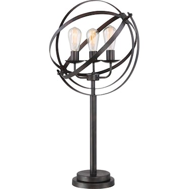 Black Metal Orb Shade Table Lamp With Vintage Bulbs 34"H