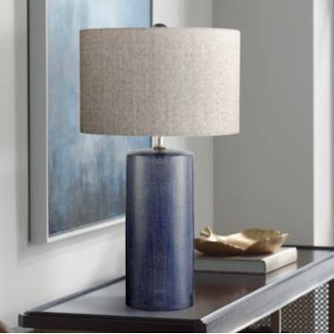 Navy Ceramic Column Table Lamp 29"H