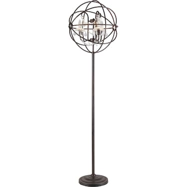 Bronze Metal and Crystal Floor Lamp With Bulbs 66.5"H