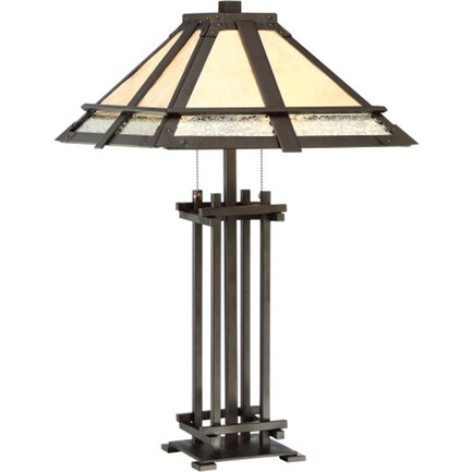 Bronze With Mica and Glass Tiffany Style Table Lamp 27"H