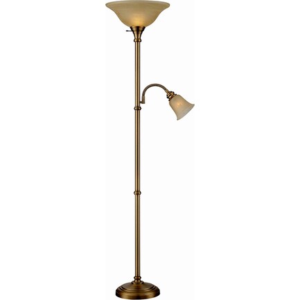 Henley Bronze With Amber Cloud Glass Torchiere and Reading Light 72"H