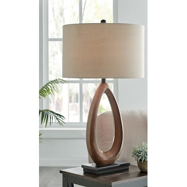 Brown Faux Wood Tear Drop Table Lamp 30.5"H