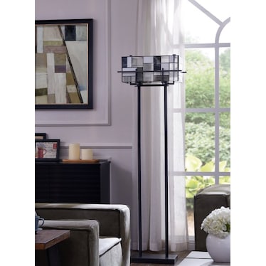 Grey Rectangular Shade Tiffany-Style Glass Floor Lamp 65"H