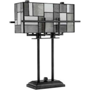 Grey Rectangular Shade Tiffany-Style Glass Table Lamp 21"H