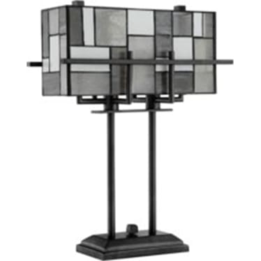 Grey Rectangular Shade Tiffany-Style Glass Table Lamp 21"H