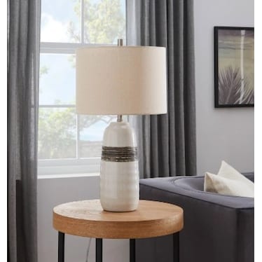 Off White and Brown Ceramic Table Lamp 26"H
