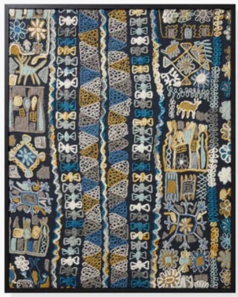 Art Blue Embroidered Framed Textile 40