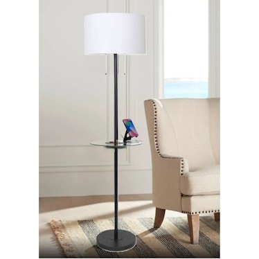 Matte Black Metal Floor Lamp with USB and Glass Tray 61"H