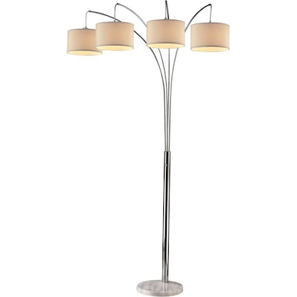 Silver 4-Light With Drum Shades Floor Arc Lamp 84"H