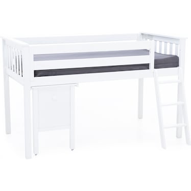 Low Loft Bed with Ladder & Pull-Out Desk