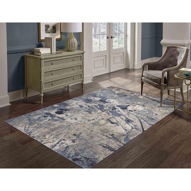 Olympia Blue, Green, and Cream Abstract Area Rug