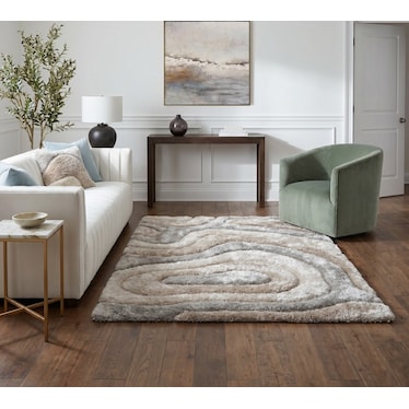 Mateos Shag Gold/Silver/Cream Abstract Area Rug