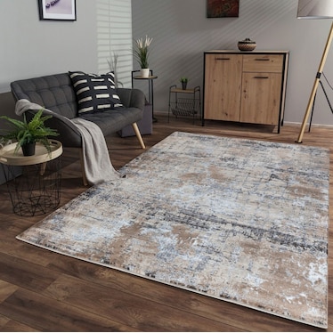 Omari Tan/Navy/Silver Abstract Area Rug