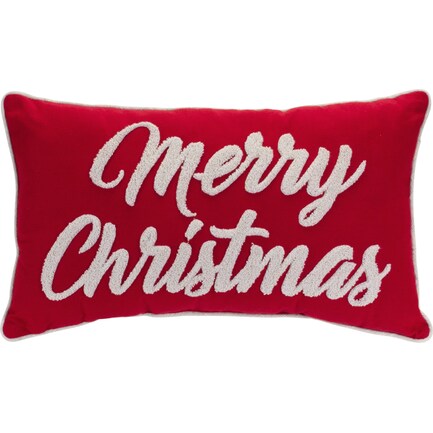 Red and White Merry Christmas Pillow 19"W x 10"H