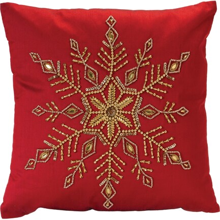 Red and Gold Snowflake Poly Pillow 16"W x 16"H