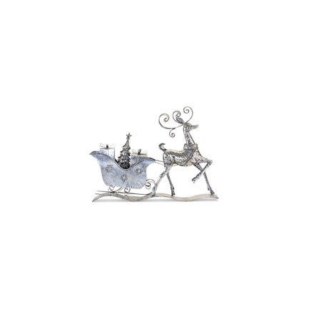 Silver Deer with Metal Sleigh 26.5"W x 20"H