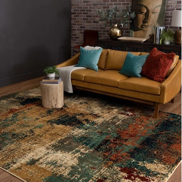 Elements Tan/Green/Gold Area Rug 5'3"W x 7'10"L