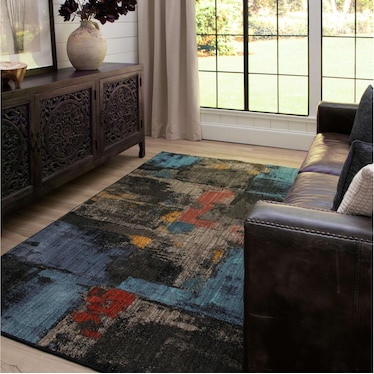 Elements Black/Blue/Red Area Rug 8'W x 11'L