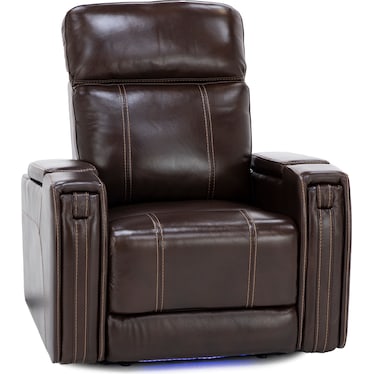 Margot Leather Fully Loaded Multi Media Home Theater Recliner With Hidden Cupholders in Coffee