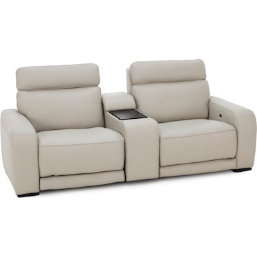 Percy Leather 3-Pc Loaded Wall Saver Console Reclining Loveseat With Immersive Audio, Heat & Massage