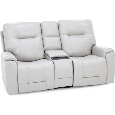 Matthew Leather Fully Loaded Zero Gravity Reclining Console Loveseat With Wireless Charging In Dove