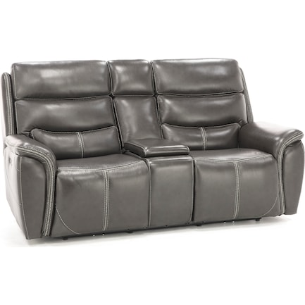 Dover Leather Power Headrest Reclining Console Loveseat in Grey