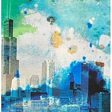 Colorful Chicago Skyline Framed Art 50"W x 25"H