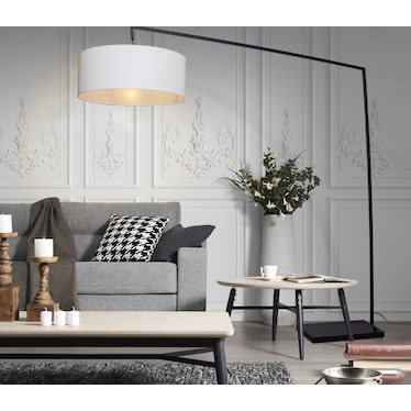 Black With Drum Shade Marble Base Floor Arc Lamp 87"H