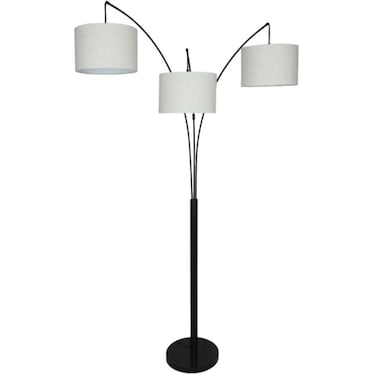Black 3-Light With Drum Shades Marble Base Floor Arc Lamp 84"H