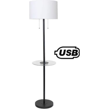 Matte Black Metal Floor Lamp with USB and Glass Tray 61"H